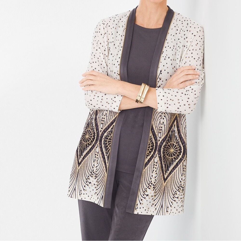 Chico’s Travelers Collection Foiled Peacock Jacket